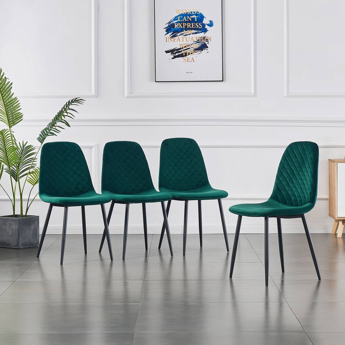KEIVVAKN Set of 4 Green Velvet Dining Chairs Fabric Upholstered Seat ...