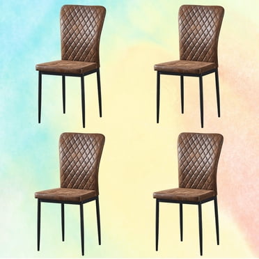 KEIVVAKN Suede Brown Dining Room Chairs Set of 4 Kitchen Chairs Eergonomic Upholstered Padded Seat Metal Frame High Back Armless