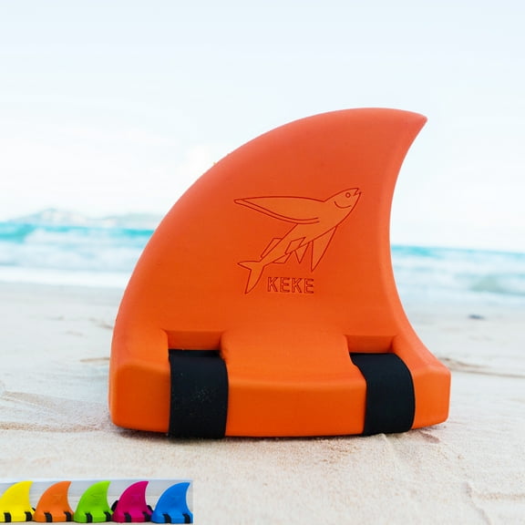 KEKE Back Float Swim Fin Trainer with Elastic Strap, Wearable Shark Fin Swim Float, Buoyancy Foam for Kids Children Toddler Swimming Safety, Orange