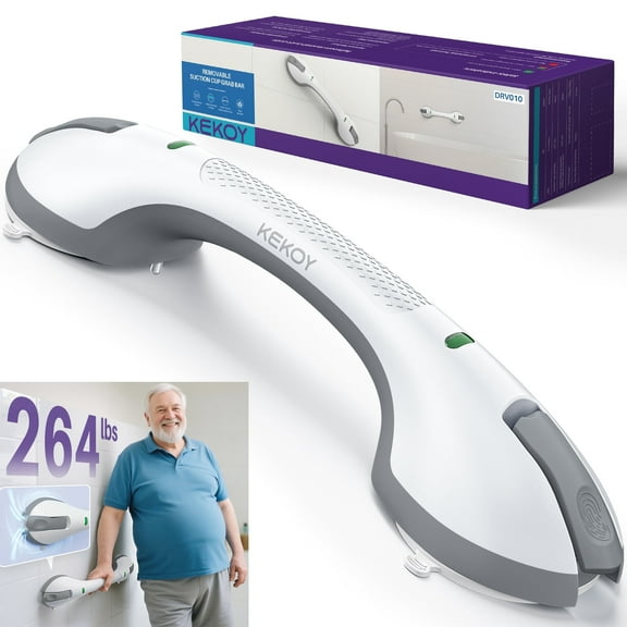 KEKOY 17.5" Shower Handles for Elderly with Safety Indicators, Grab Bars for Bathroom Stronger Suction Cup, Shower Grab Bars for Seniors, Injured, People with Disabilities