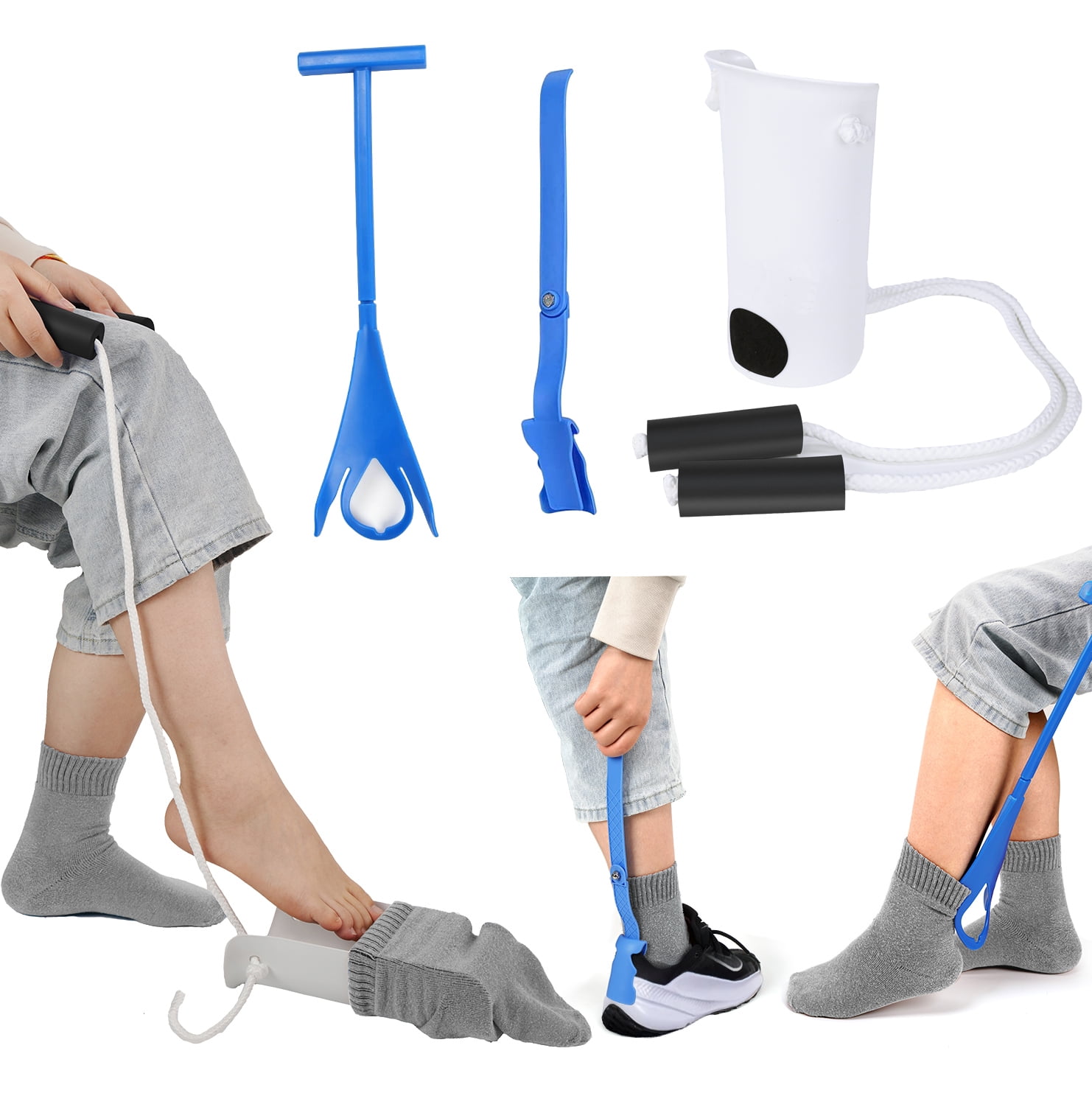 KEKOY 3 Pieces Sock Aid Kit, Easy on and Off Sock Slider, Plastic Shoe