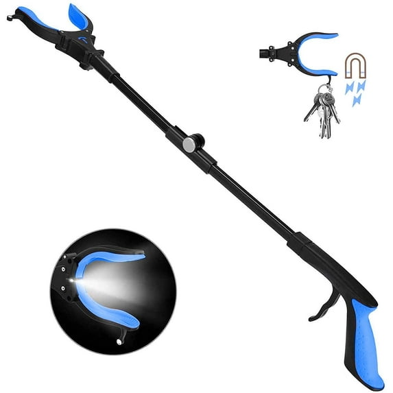 KEKOY 32" Foldable Reacher Grabber Tool with Light, Extra Long Trash Claw Grabber, FSA/HSA Eligible Reaching Aid Tool for Trash Pick up, Blue