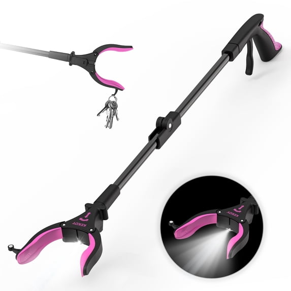 KEKOY 32'' Folding Grabber Reacher Tool with Light, Trash Grabber Reaching Pick up Aluminum Purple