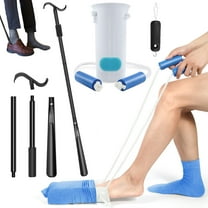 KEKOY 3Pcs Sock Aid Device for Seniors, 35 inch Adjustable Long Handle Shoe Horn, Button Hook, Sock Helper Easy on and off, Dressing Aid Kit