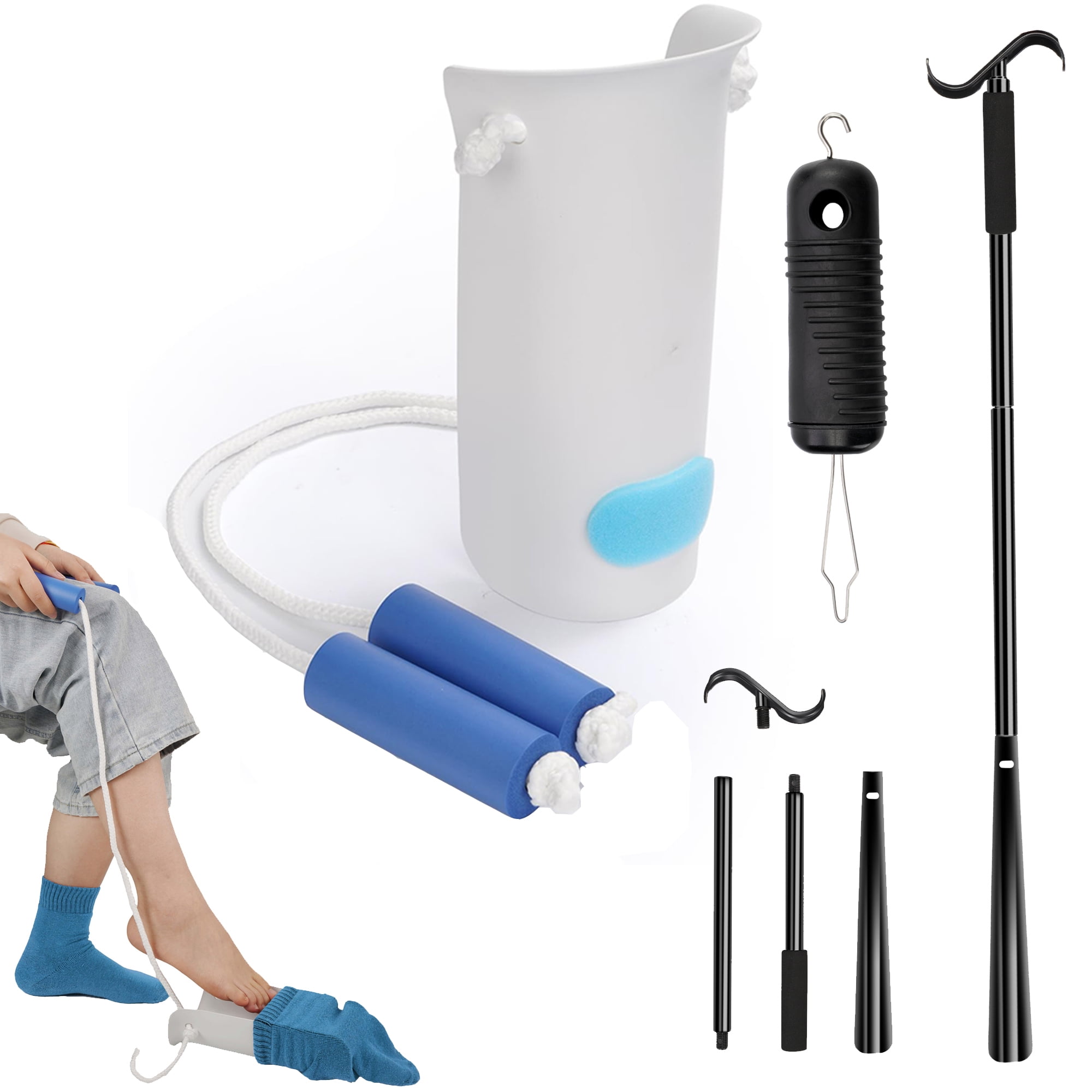 KEKOY 3Pcs Sock Aid, Dressing Aid Kit, Sock Helper, Long Handle Shoe Horn, Button Hook, Sock