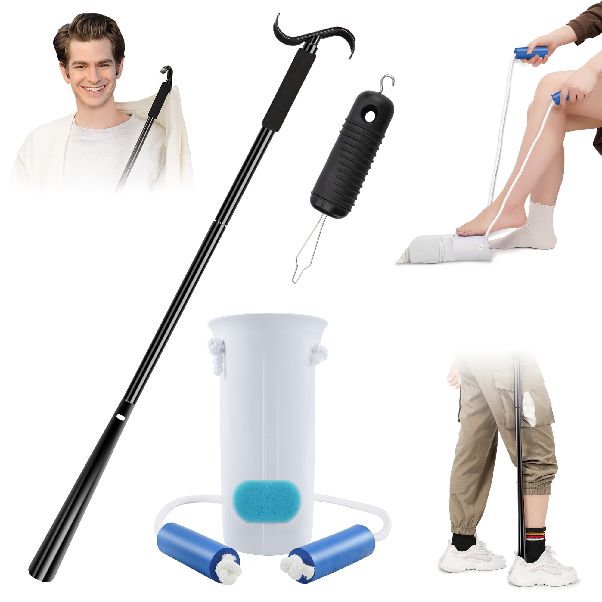 Kekoy 3Pcs Sock Aid, Dressing Aid Kit, Sock Helper, Long Handle Shoe Horn, Button Hook, Sock