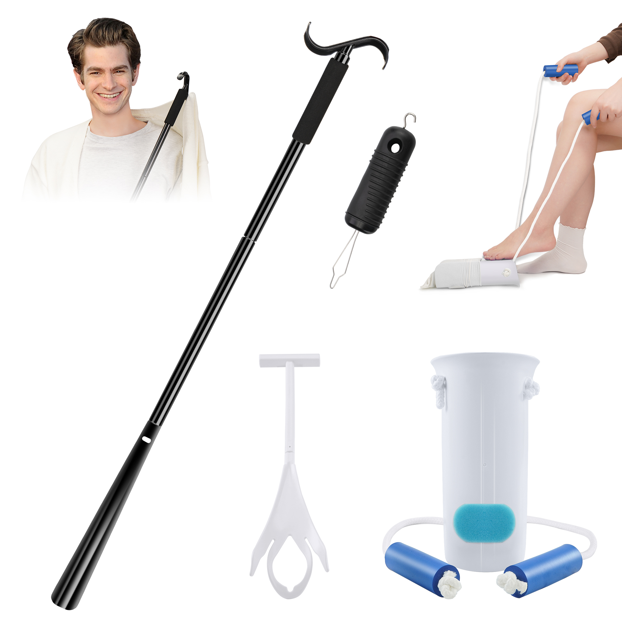 RMS 7Piece Hip Knee Replacement Kit with Leg Lifter, 19 and 32 inch Rotating Reacher Grabber