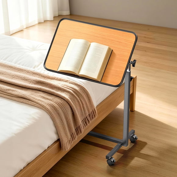KEKOY Overbed Table, Adjustable Overbed Bedside Table with Wheels, Tilt Table for Medical Home Care and Hospital Use,Smooth Rolling, Stable Support Design