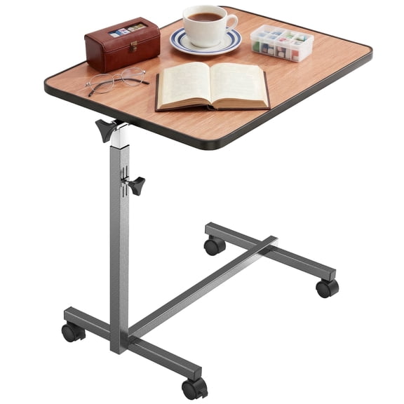 KEKOY Overbed Table, Adjustable Overbed Bedside Table with Wheels, Tilt Table for Home and Hospital Use, Smooth Rolling, Stable Support Design