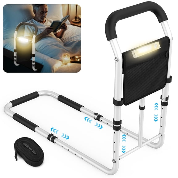 KEKOY Bed Rails for Elderly Adults, Adjustable Assist Beds Rail for Senior with Storage Bag & Light, Bed Support Steel Bar Mobility Assistant, Fix All Beds Frame