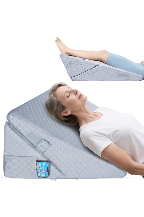 Bed Wedge Pillow for Sleeping, Adjustable Height to 9-12 inches, Memory Foam Pillows with Washable Cover, Gray