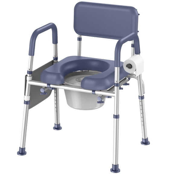Kekoy Bedside Commode Chair with Padded Seat and Backrest, Aluminum Commode Toilet for Adults, Seniors, Disabled, Adjustable Height, Includes Potty Bucket & Splash Guard, 400lbs Capacity