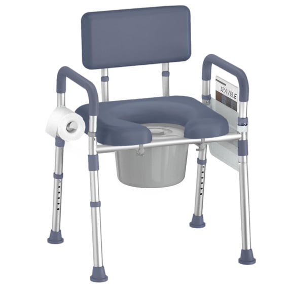 KEKOY Bedside Commode Chair with Padded Seat and Backrest, Aluminum Dual-Crossbar, Height Adjustable, Portable Toilet for Seniors and Adults, Potty Bucket and Splash Guard, 400 lbs Weight Capacity