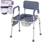 Kekoy Bedside Commode Chair with Padded Seat and Backrest, Commode Toilet with Liners for Adults, Seniors and Disabled, Adjustable Height, Includes Potty Bucket, Splash Guard, 400 lb Capacity