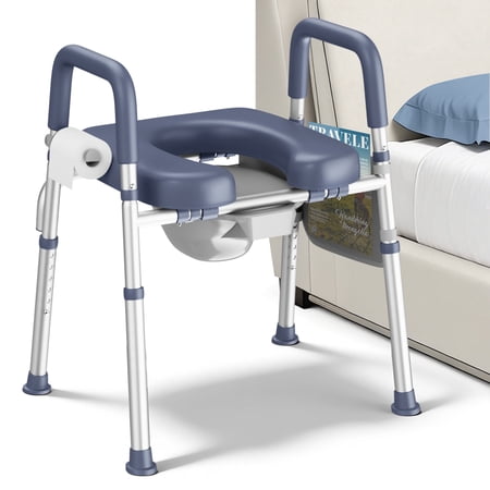 KEKOY Bedside Commode for Seniors, Commode Chair with Arms and Padded Seat , FSA HSA Eligible 400lb Easy Assembly Toilet Chair , Adjutable Raised Toilet Seat with Handles,Purple