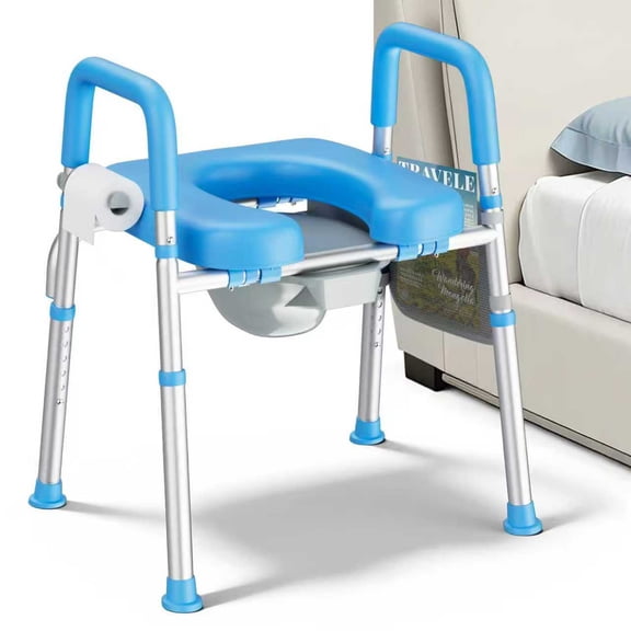 KEKOY Bedside Commode for Seniors, Commode Chair with Arms and Padded Seat , FSA HSA Eligible 400lb Easy Assembly Toilet Chair , Adjutable Raised Toilet Seat with Handles,blue