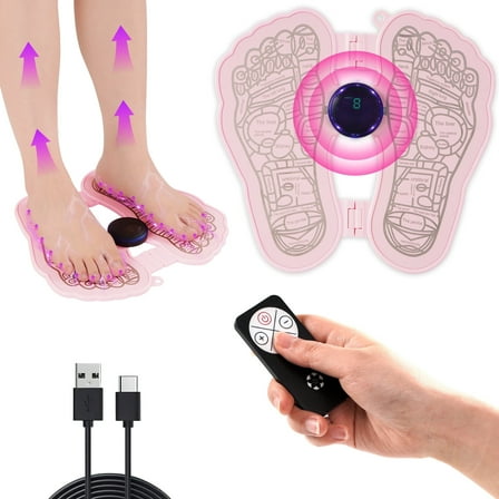 KEKOY EMS Foot Massager Electric Foot Stimulator Massager, Romote Contral USB Rechargeable Foot Massage Pad with 8 Modes 19 Intensity, Pink