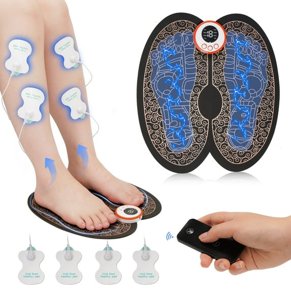 KEKOY EMS Foot Massager Mat with Remote Control, 2-in-1 Arms Massager & Legs Foot Massager with 8 Modes 19 Intensity and 4 Electrode Pads