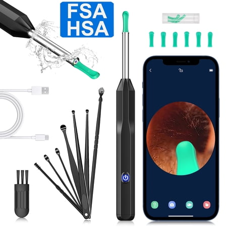 KEKOY Ear Cleaner with Camera, Earwax Remover Tool, 1296P HD Ear Otoscope with 6 LED Lights, 6 Ear Spoon & 8 Tools Ear Wax Removal Kit for iPhone, iPad & Android Smart Phone