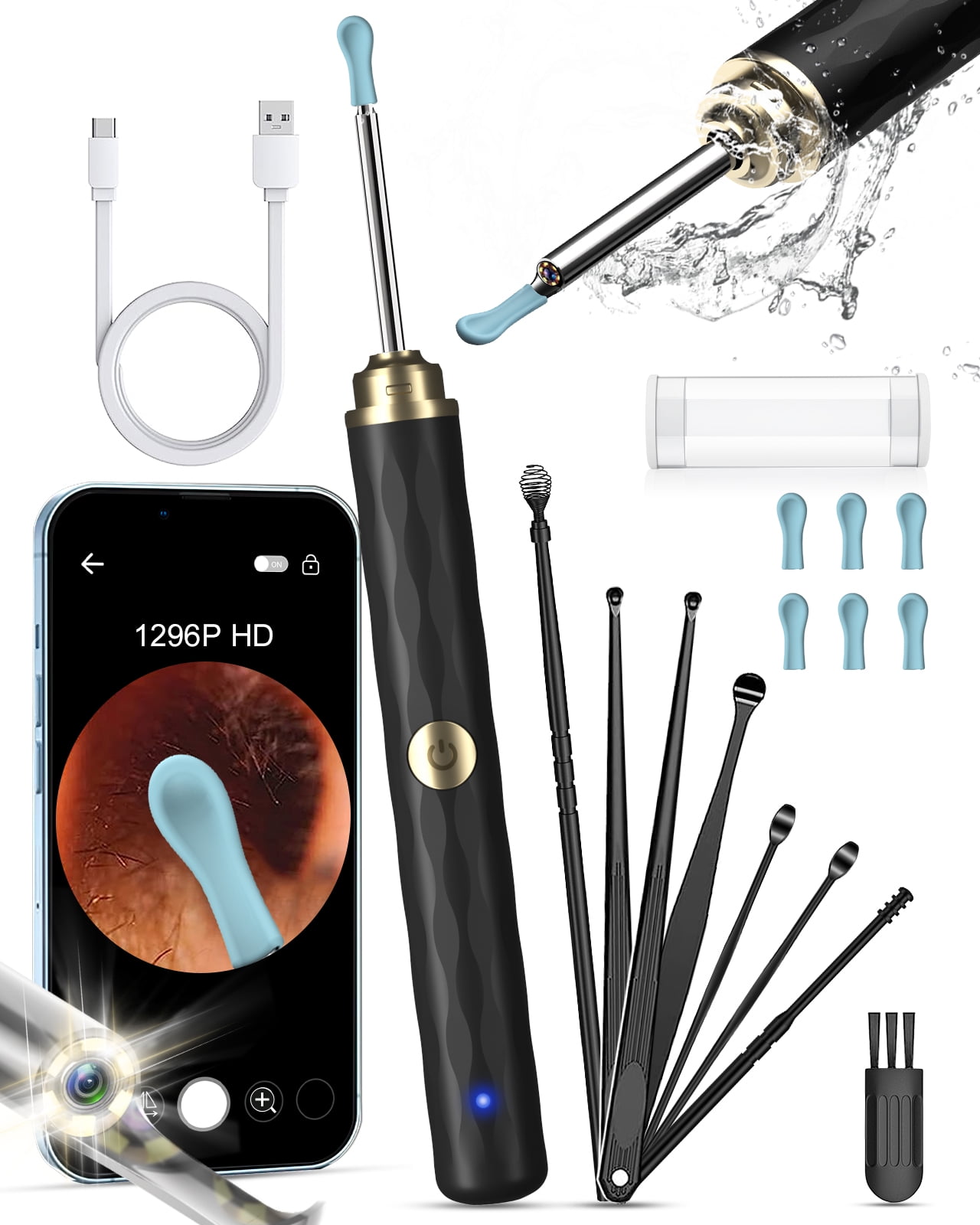 Ear Wax Removal Tool Camera - R1 Upgraded Anti-fall Off Eartips Ear Cleaner  With Camera, Wireless Otoscope With 1080p Hd Waterproof Ear Camera, Earwax