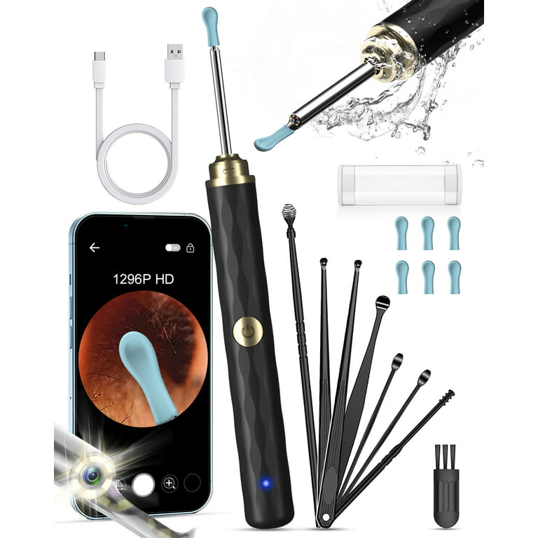 KEKOY Ear Cleaner with Camera and Light,UHD 5 Megapixels 1296P Ear Wax  Removal Kit, Wireless Otoscope with 13 Pieces Accessories, Ear Camera for  iPhone, iPad, Android Phones,Black 