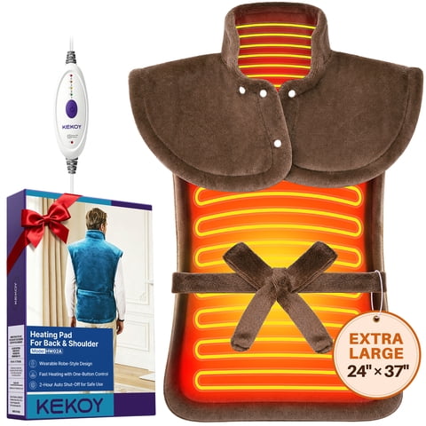 KEKOY Extra Large Heating Pad for Back and Shoulder Relief, FSA/HSA Electric Heat Pad with 4 Heat Settings, Auto Shut-off & Machine Washable, 24"x37", Gifts, Dark Brown