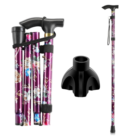 KEKOY Folding Cane, 5-Level Adjustable Height Walking Stick Lightweight Walking Cane for Men & Women - Foldable, Adjustable, Collapsible, Adjustable Walking Cane with 2 Replaceable Cane Tips