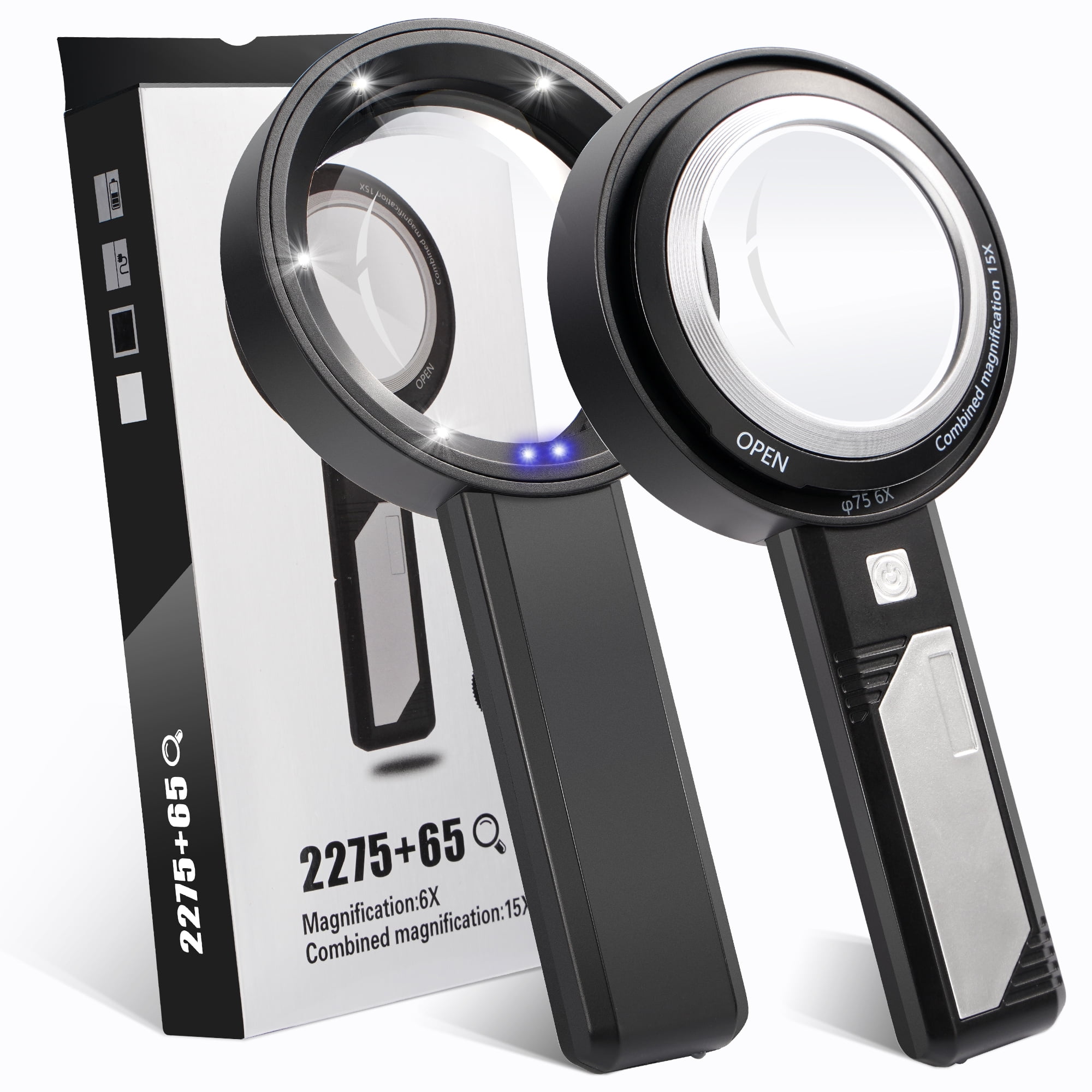 Magnifying Glass with Light for Reading, 6X 9X 15X Magnifications