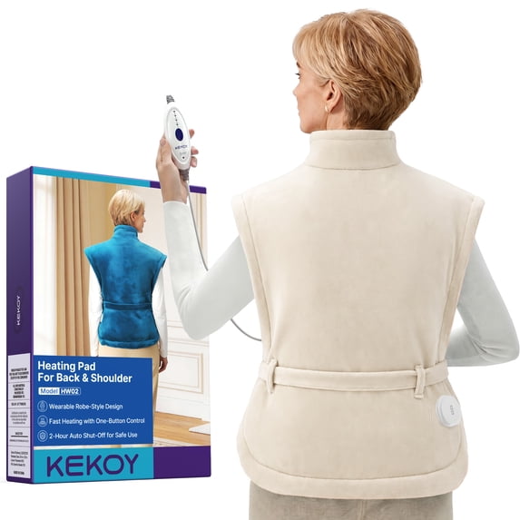 KEKOY Heating Pad for Back, Neck & Shoulders Pain Relief, Wearable Electric Heat Pad with Detachable Belt, 4 Heat Settings, 2-Hour Auto Shut-Off, Fast Heating, 24"x33", Oatmeal