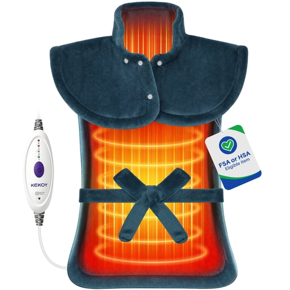 KEKOY Heating Pad for Back, Neck & Shoulders Pain Relief, Wearable Electric Heat Pad with Detachable Belt, 4 Heat Settings, 2-Hour Auto Shut-Off, Fast Heating, 24"x33", Dark Green