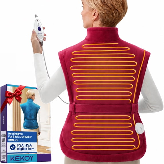 KEKOY Heating Pad for Full Body Stress Relief, Ultra Soft Electric Heat Pad with 4 Heat Settings, 2-Hour Auto Shut-Off, Fast Heating, Detachable Belt, 24" x 33", Burgundy
