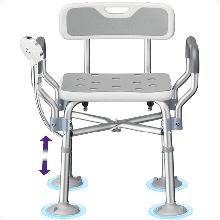KEKOY Heavy Duty Shower Chair with Back and Arms, Extra Large Suction Feet, 550lbs Shower Chair for Inside Shower, FSA/HSA Adjustable Bath Chair for Elderly
