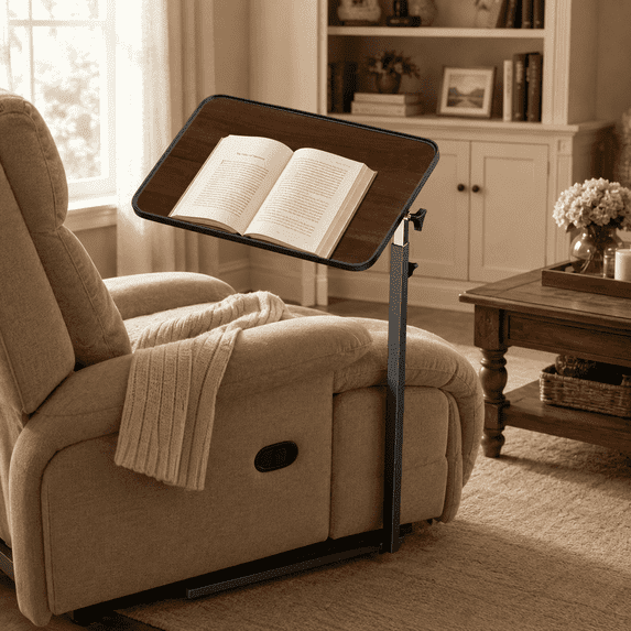 KEKOY Overbed Table with Wheels, 90° Tilting Tabletop and Adjustable Height, Rolling Hospital Bedside Table for Reading, Laptop Work and Post-Surgery Recovery