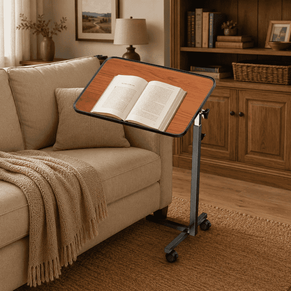 KEKOY Overbed Table with Wheels, 90° Tilting Tabletop and Adjustable Height, Rolling Hospital Bedside Table for Reading, Laptop Work and Post-Surgery Recovery