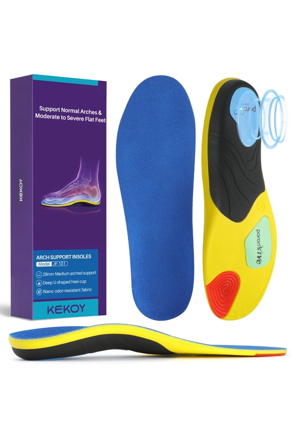 Plantar Fasciitis Shoe Inserts for Men & Women, Arch Support Orthotics Insoles for Moderate-Severe Flat Feet & Neutral Arch, All-Day Comfort for Festival, Work & Running