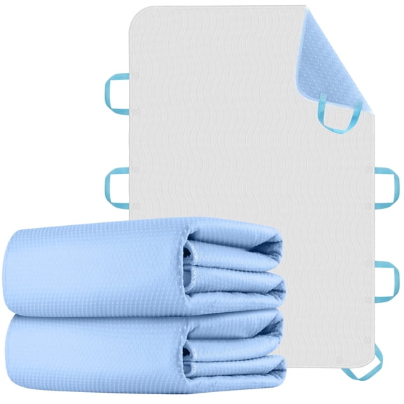 KEKOY 34 x 52" Absorbent Positioning Bed Pad with 8 Handles, Anti-Slip Backing, 2 Pack Waterproof Underpads for Incontinence, Washable & Reusable Transfer Pad