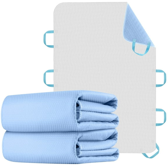 KEKOY 34 x 52" Absorbent Positioning Bed Pad with 8 Handles, Anti-Slip Backing, 2 Pack Waterproof Underpads for Incontinence, Washable & Reusable Transfer Pad
