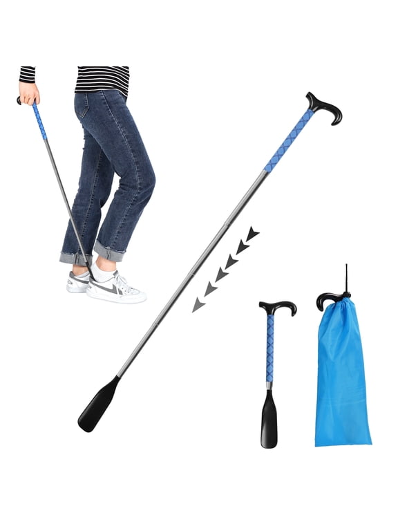 Shoe Horn with Long Handle, 14" to 34" Adjustable and Retractable Expander Shoe Stick, Portable Stainless Steel Long Shoehorn for Seniors with Travel Bag