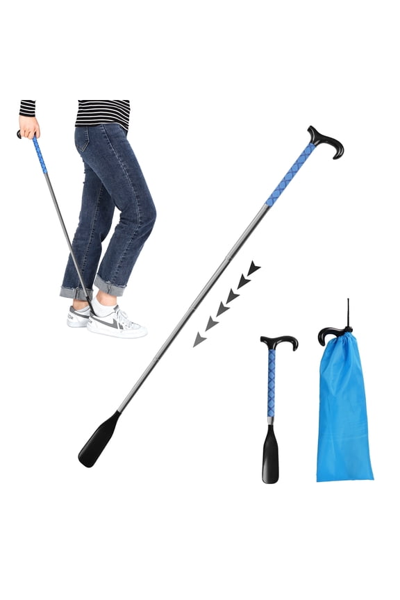 Shoe Horn with Long Handle, 14" to 34" Adjustable and Retractable Expander Shoe Stick, Portable Stainless Steel Long Shoehorn for Seniors with Travel Bag