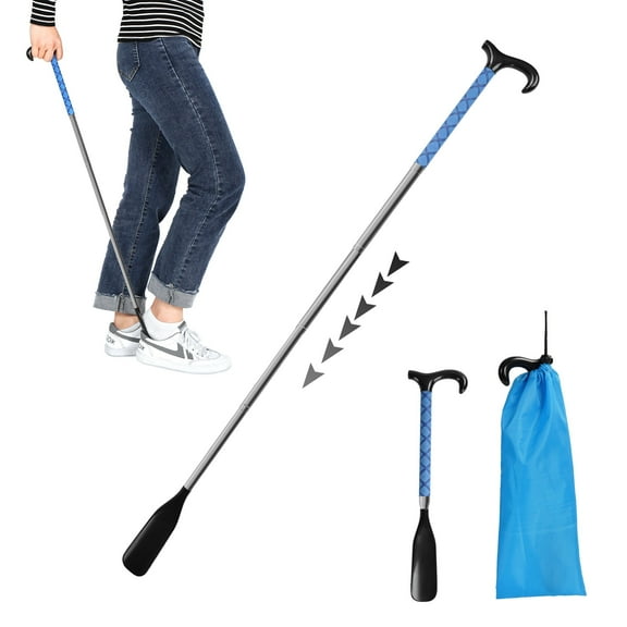 KEKOY Shoe Horn with Long Handle, 14" to 34" Adjustable and Retractable Expander Shoe Stick, Portable Stainless Steel Long Shoehorn for Seniors with Travel Bag