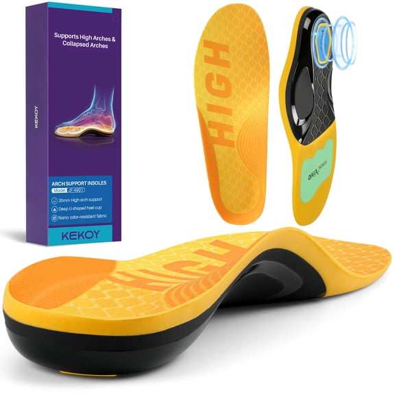 KEKOY Heavy Duty Support Shoe Inserts for Men & Women, 35mm High Arch Support Orthotic Insoles for High Arches, Collapsed Arch, Plantar Fasciitis