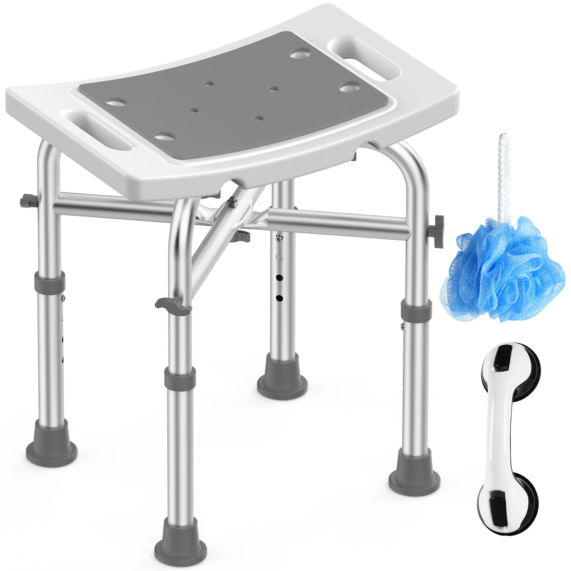 Cross-braced Rectangular Shower Chair -Gray