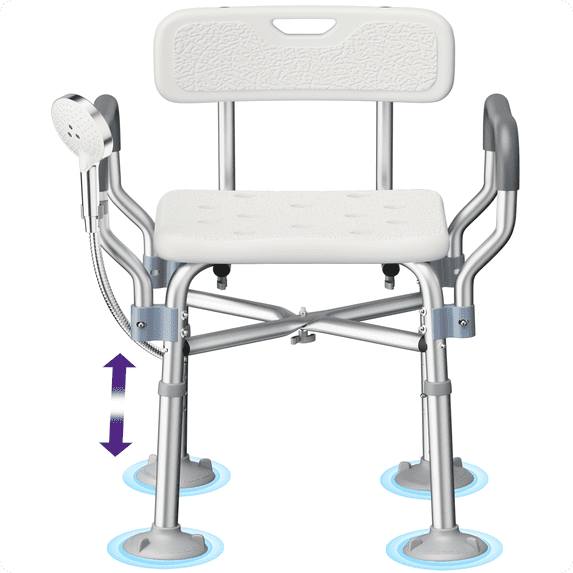 KEKOY Heavy Duty Shower Chair with Back and Arms, Extra Large Suction Cups, 550lbs Shower Chair for Inside Shower, FSA/HSA Adjustable Bath Chair for Elderly