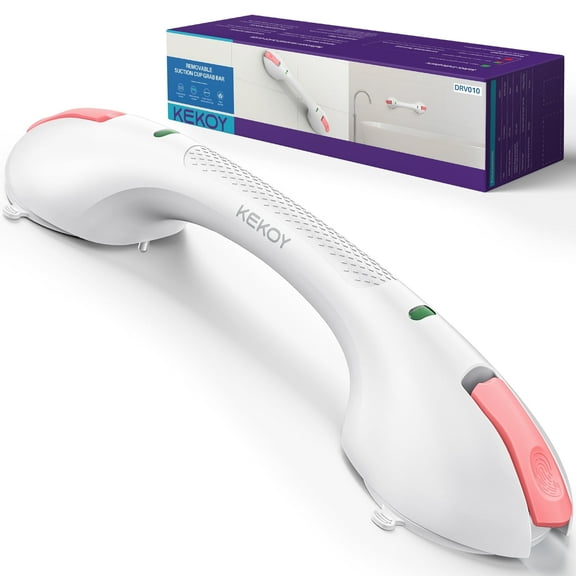 KEKOY Shower Grab Bars for Seniors, 17.5“ Heavy Duty Suction Cup Handles, Non-Slip Bathroom Shower Handles for Elderly, Handicap, Bathtub with Safety Indicators, Pink