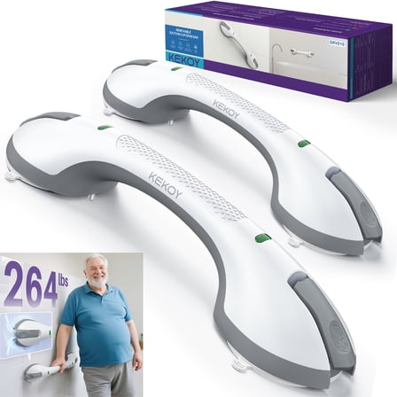 KEKOY 17.5" Shower Handles for Elderly with Safety Indicators, 2 Pack Grab Bars for Bathroom Stronger Suction Cup, Heavy Duty Shower Bars, Bathroom Safety Bars for Seniors, No Drilling