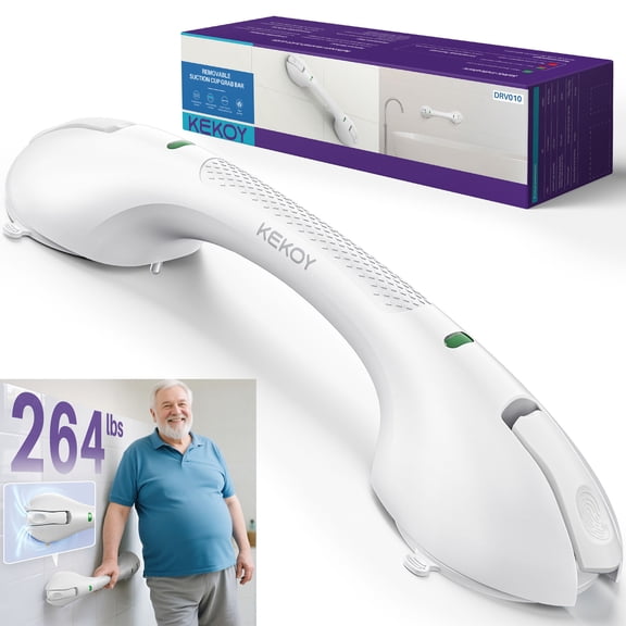 KEKOY Shower Handles for Elderly, Grab Bars for Bathroom, 17.5" Suction Shower Hand Rail, Anti-Slip Safety Bar with Strong Suction