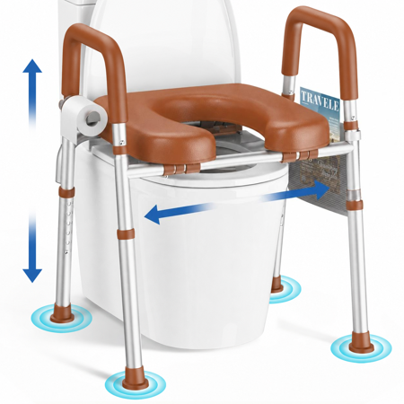 KEKOY Toilet Seat Riser for Seniors, Raised Toilet Seat with Handles, FSA HSA Eligible 400lb Elevated Toilet Risers, Tool-Free Assembly with Adjustable Height & Width