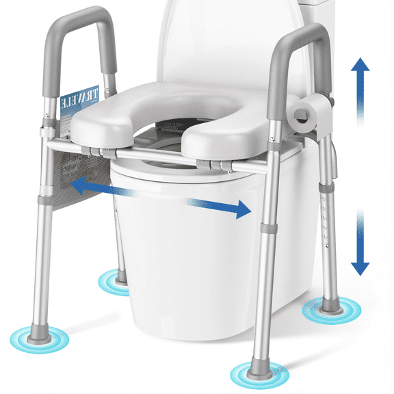 KEKOY Toilet Seat Riser for Seniors, Raised Toilet Seat with Handles, FSA HSA Eligible 400lb Elevated Toilet Risers, Tool-Free Assembly with Adjustable Height & Width,Pink