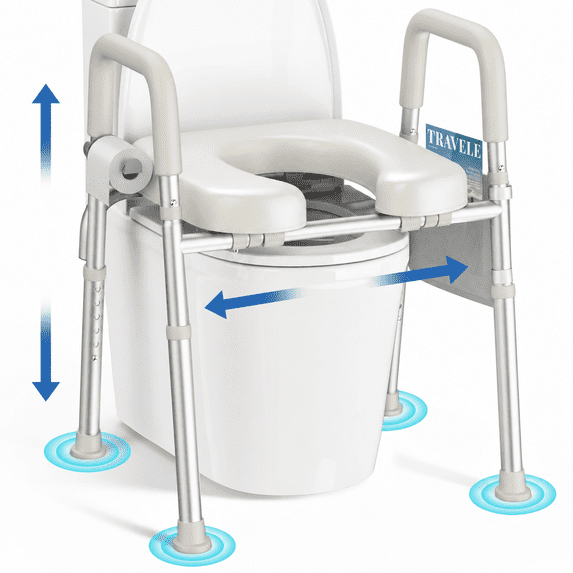 Kekoy Toilet Seat Riser for Seniors, Raised Toilet Seat with Handles, Fsa Hsa Eligible 400lb Elevated Toilet Risers, Tool-Free Assembly with Adjustable Height & Width