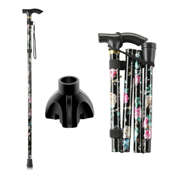 KEKOY Walking Cane for Women & Men, T Handle Portable and Foldable Walking Sticks for Seniors, Adjustable Walking Cane with 2 Replaceable Cane Tips